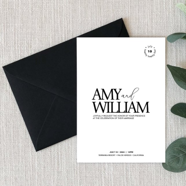 Enkel Chic ・ Snyggt Modern Minimalist ・ Elegant Inbjudningar (Sophisticate • Stylish Modern Minimalist • Premium Invitation with black envelope.)