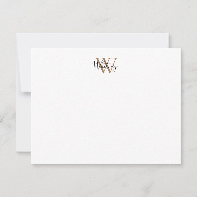 Enkel Chic Svart Guld Monogram Skript Namn  Anteckningskort (Framsida)
