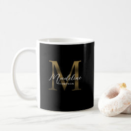 Enkel Chic, svart, svart, Guld-monogram Kaffemugg