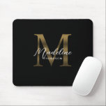 Enkel Chic, svart, svart, Guld-monogram Musmatta<br><div class="desc">Enkel Chic Skript Metallic Black Guld Monogram Mouse Pad</div>