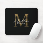 Enkel Chic, svart, svart, Guld-monogram Musmatta<br><div class="desc">Enkel Chic Skript Metallic Black Guld Monogram Mouse Pad</div>