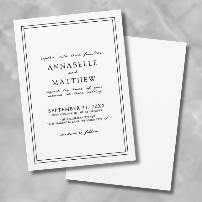 Enkel Chic Svart Vit Elegant Minimalistisk Bröllop Inbjudningar (Simple Chic Black White Elegant Minimalist Wedding Invitation )