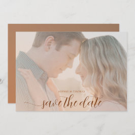Enkel Chic Terracotta Photo Bröllop spara datum Inbjudningar