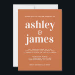Enkel Chic Typografi Bränn Orange Bröllop Inbjudningar<br><div class="desc">Den enkla och chic bröllopsinbjudan har vit snyggt, elegant och modern typografi på en bränd orange. Lägg bara till dina uppgifter om bröllop. Enbart designad för dig av Lycklig Dolphin Studio. Kontakta oss på happydolphinstudio@outlook.com om du behöver hjälp eller matchande produkter. Vi är lycklig för att hjälpa dig att göra...</div>