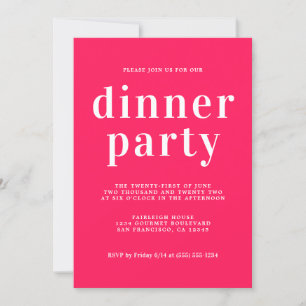 Enkel Chic Typografi Diva Rosa Dinner Party Inbjudningar