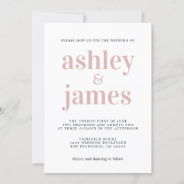 Enkel Chic Typografi Silver Rosa Bröllop Inbjudningar