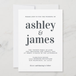 Enkel Chic Typografi Svartvitt Bröllop Inbjudningar