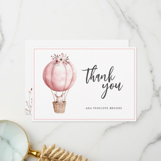 Enkel Chic Vattenfärg Luftballong Flicka Tack Kort (Fram/Back In Situ)