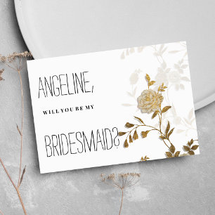 Enkel chic, vit guld glitter blommigt Bridesmaid Inbjudningar