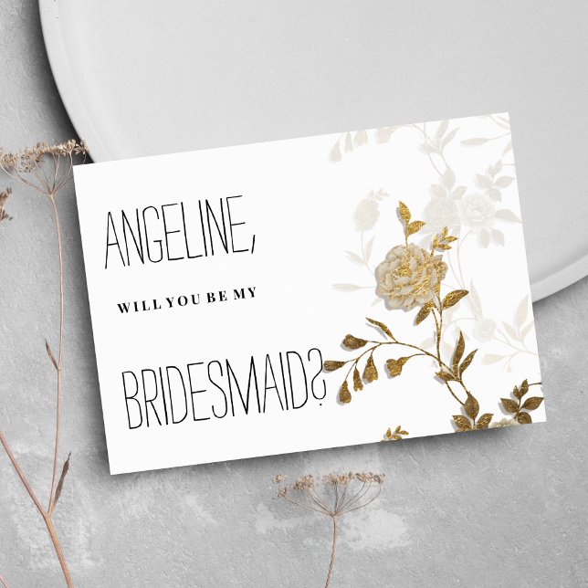 Enkel chic, vit guld glitter blommigt Bridesmaid Inbjudningar (Simple chic white gold glitter floral Bridesmaid)