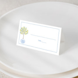 Enkel citronträd blå vita ränder baby shower placeringskort
