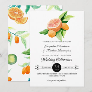 Enkel citrus Kumquat Lemon Orange Typography Löv Inbjudningar