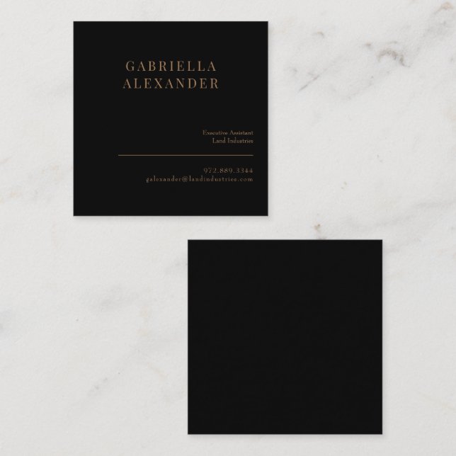 Enkel Classy Black & Guld Square Fyrkantigt Visitkort (Fram/baksida)