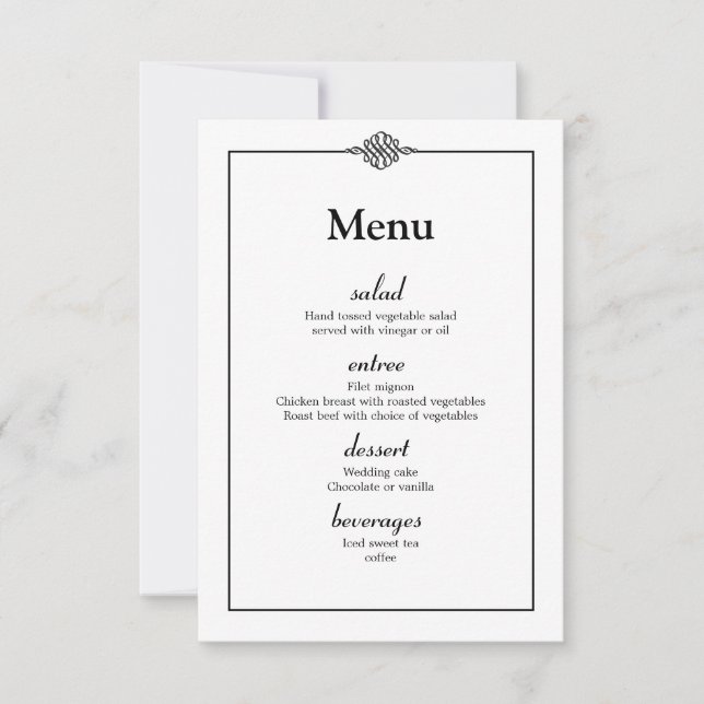 Enkel Classy Black White Bröllop Menu Inbjudningar (Framsida)