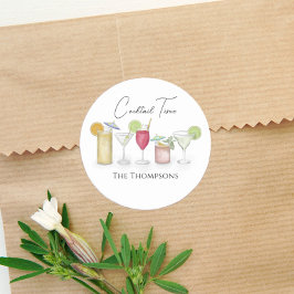 Enkel Cocktail Drinks Watercolor Whimsical Roligt Runt Klistermärke