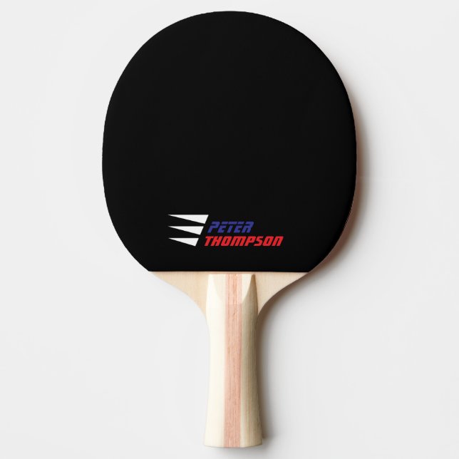 Enkel cool röd och blå namn på svart pingisracket (Framsidan)