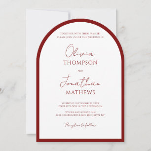 Enkel Crimson Red Gräns Script Bröllop Arch Inbjudningar