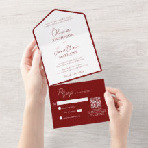 Enkel Crimson Red Gräns-skript QR-kod Bröllop