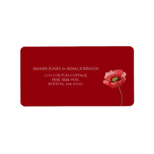 Enkel Crimson Red Poppy Blommigt Bröllop Adressetikett