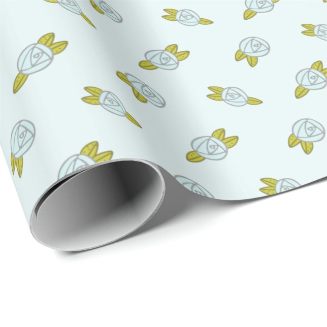 Enkel Cute Blommigt Blue Ro Mönster Ditsy Presentpapper (Rullad Hörn)