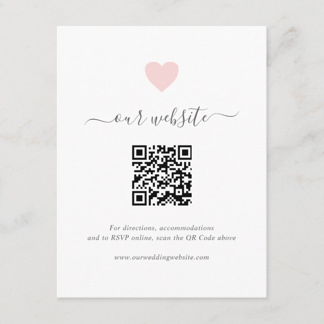 Enkel Cute Rosa Heart QR-kod Webbplats Bröllop Tilläggskort (Framsida)