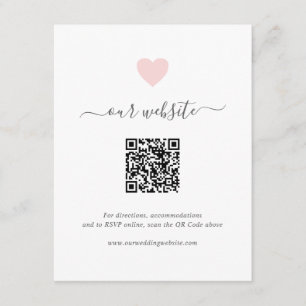 Enkel Cute Rosa Heart QR-kod Webbplats Bröllop Tilläggskort