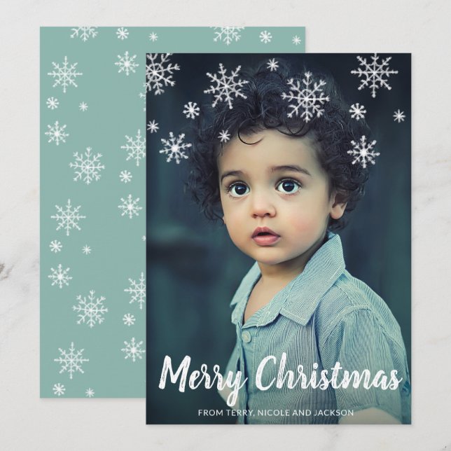 Enkel Cute Snöflingor Modern jul Julkort (Fram/baksida)