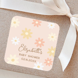 Enkel Daisy för Retro-Chic Boho Girl Baby Shower Fyrkantigt Klistermärke