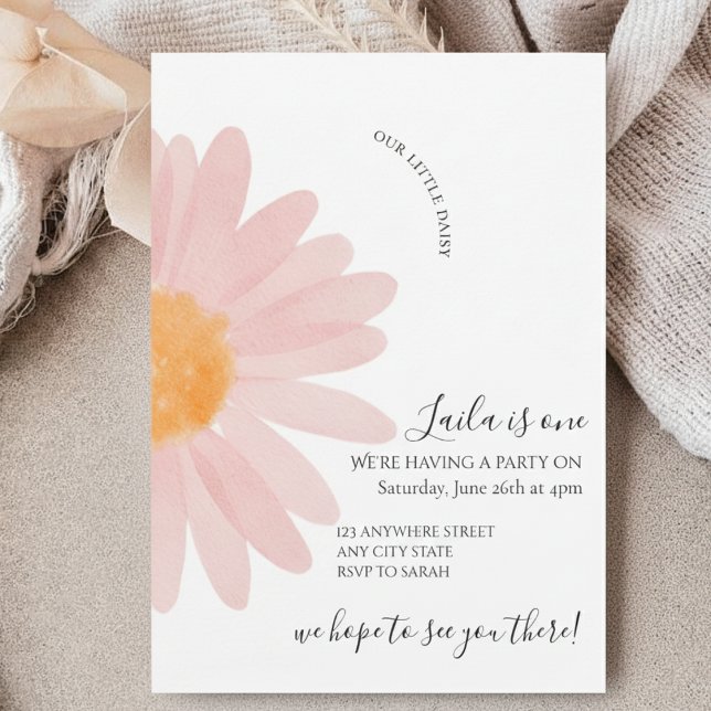 Enkel Daisy One Blommig 1-årsdag  Inbjudningar (Skapare uppladdad)