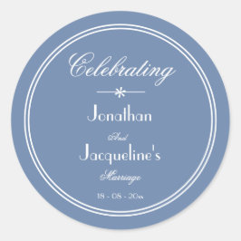 Enkel, dammblå Chic-skript Bröllopunskap Runt Klistermärke