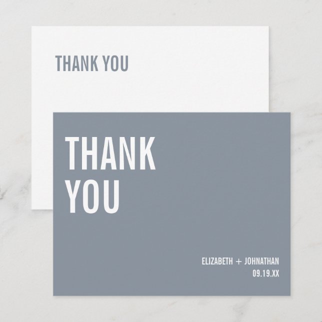Enkel dammblå typografi Bröllop Tack Kort (Fram/baksida)