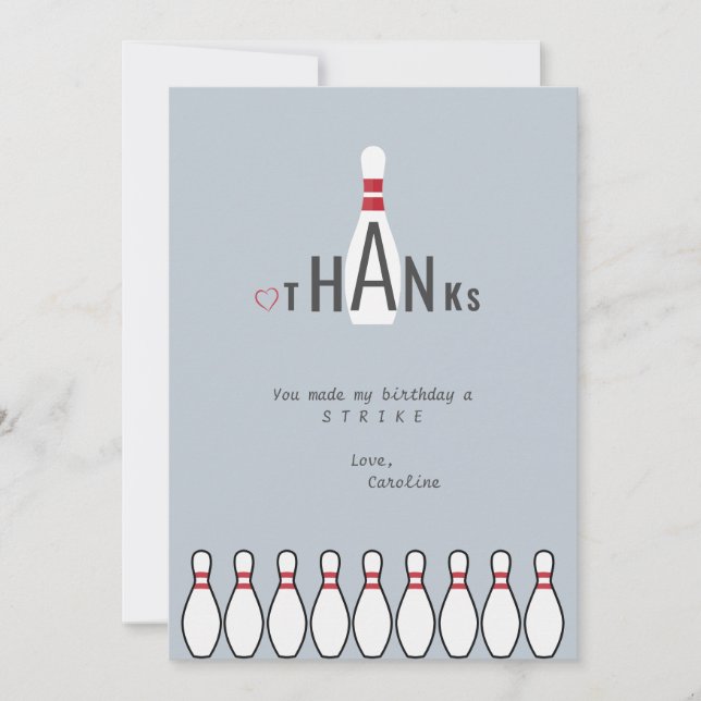 Enkel Dammig Blå Bowling Födelsedagsfest För Alla  Tack Kort (Framsida)