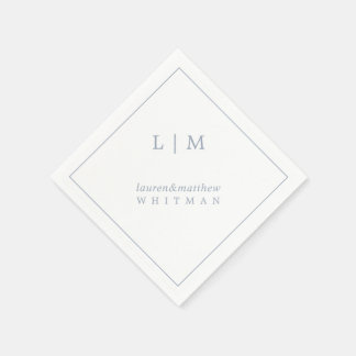 Enkel Dammig Blå Monogram Elegant Bröllop Pappersservett