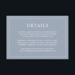 Enkel dammig blå monogram elegant bröllopsinbjudan tilläggskort<br><div class="desc">Enkel bröllopsbiljett med en modern men ändå elegant design med dina detaljer omgivna av en tunn ram. All text är vit på en dammig blå bakgrund. Teckensnitt och bakgrundsfärger kan ändras till valfri färg genom att klicka på "anpassa"-knappen. En chic och stilren design som passar perfekt för ett minimalistiskt par....</div>