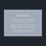 Enkel dammig blå monogram elegant bröllopsinbjudan tilläggskort<br><div class="desc">Enkel bröllopsbiljett med en modern men ändå elegant design med dina detaljer omgivna av en tunn ram. All text är vit på en dammig blå bakgrund. Teckensnitt och bakgrundsfärger kan ändras till valfri färg genom att klicka på "anpassa"-knappen. En chic och stilren design som passar perfekt för ett minimalistiskt par....</div>