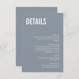 Enkel dammig blå typografi Bröllopsdetaljer Tilläggskort