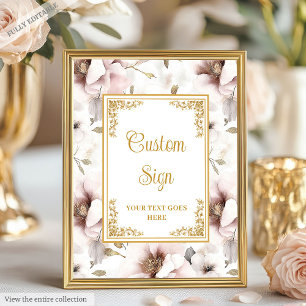 Enkel dammig rosa blommor och guld bröllop anpassn poster
