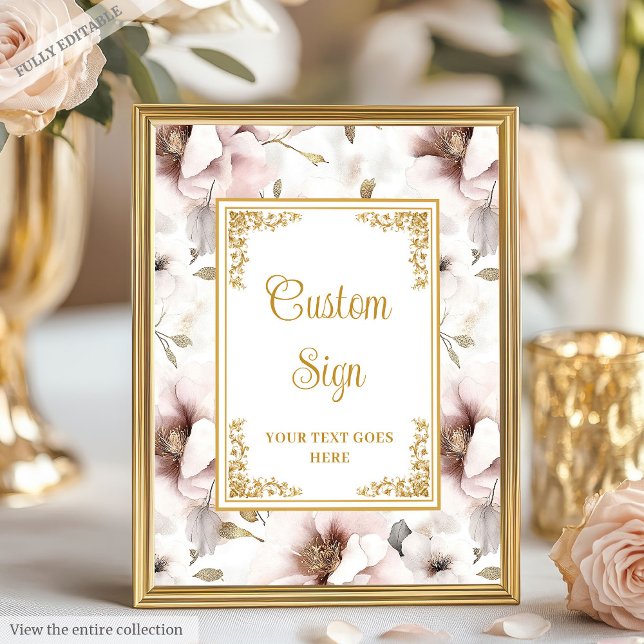 Enkel dammig rosa blommor och guld bröllop anpassn poster (Simple dusty pink flowers and gold wedding custom Poster )