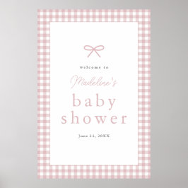 Enkel dammig rosa gingham flicka baby shower välko poster