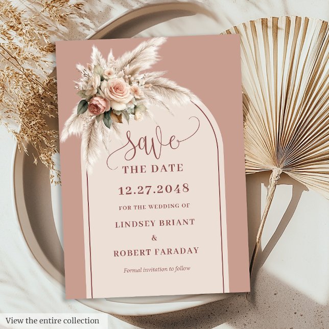 Enkel Dammig Rosa Pampasgräs Spara Datum-kort Inbjudningar (Simple Dusty Pink Pampas Grass Save the Date Card)