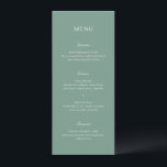 Enkel Dämpad Grön Elegant Bröllop Meny<br><div class="desc">Modern bröllopsmeny med en enkel design som kombinerar en modern sans-serif-teckensnitt,  ett elegant handskrivet skript och ett kursivt teckensnitt.</div>