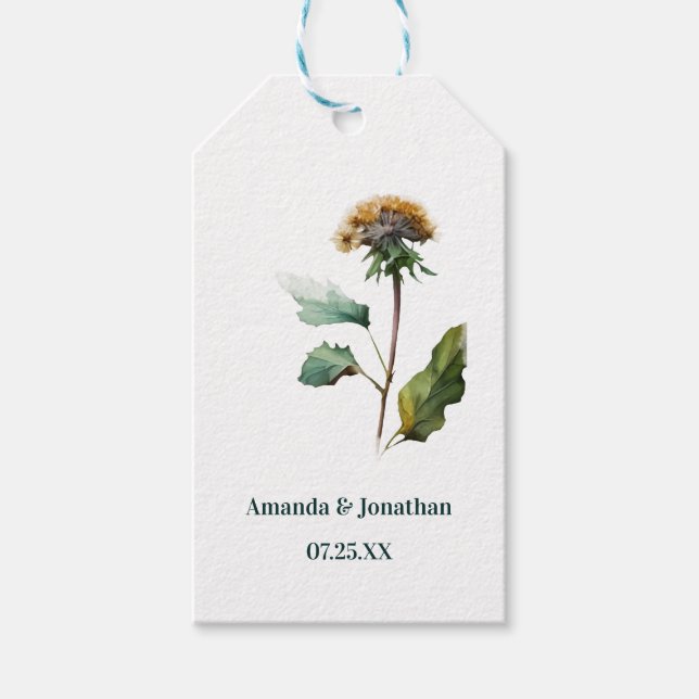 Enkel Dandelion Blommigt Bröllop Gift Märkre Presentetikett (Framsidan)