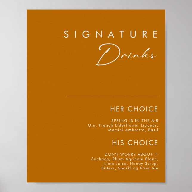 Enkel deert | Brinnande Orange Namnteckning Drinks Poster (Framsidan)