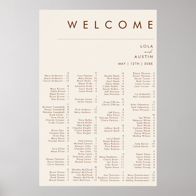 Enkel deert | Naturvit alfabetisk sittning Poster (Framsidan)