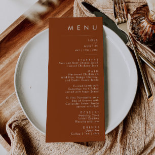 Enkel deert Terracotta Bröllop Dinner Menu Meny