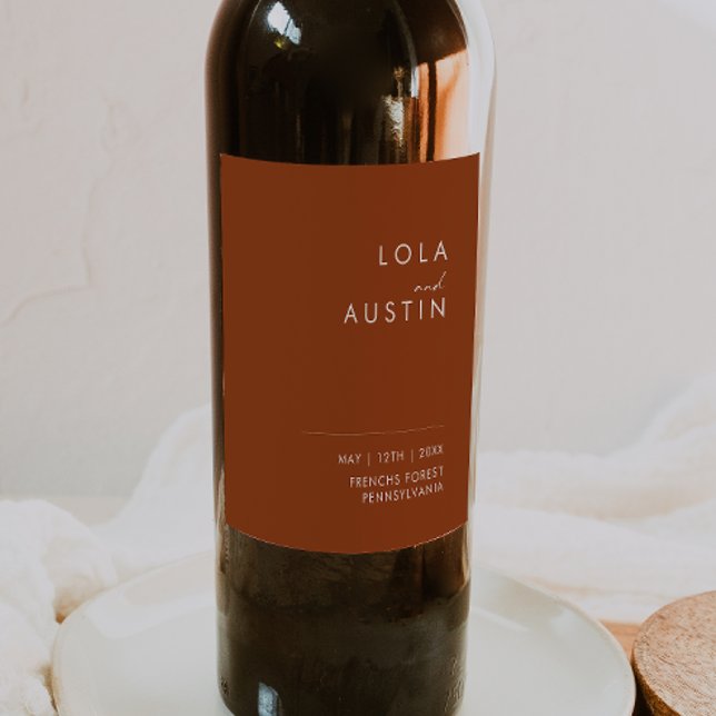 Enkel deert | Terracotta Bröllop Vin-etikett Vinflaska Etikett (Skapare uppladdad)