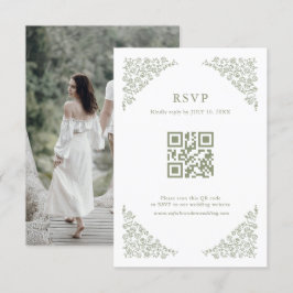 Enkel delikat Blommigt Sage Grönt QR-kodfoto OSA Kort