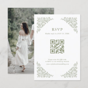 Enkel delikat Blommigt Sage Grönt QR-kodfoto OSA Kort