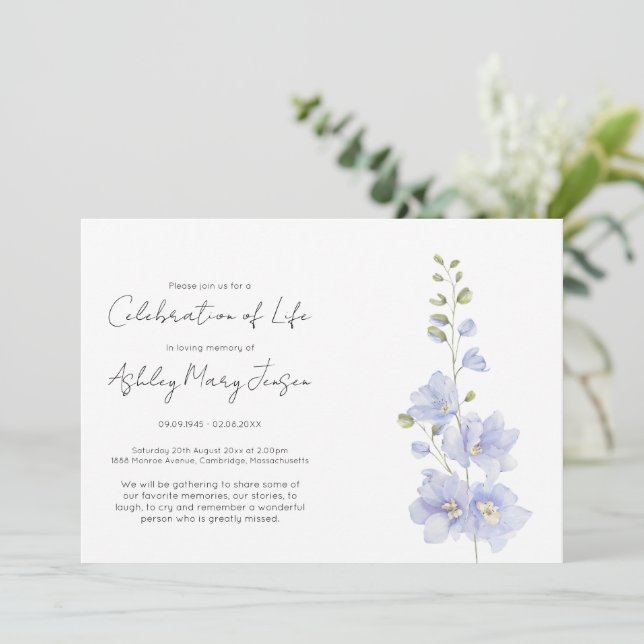 Enkel Delphinium Livets Firande  Inbjudningar (Stående Fram)