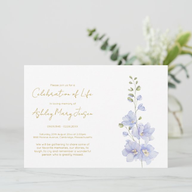 Enkel Delphinium Livets Firande  Inbjudningar (Stående Fram)